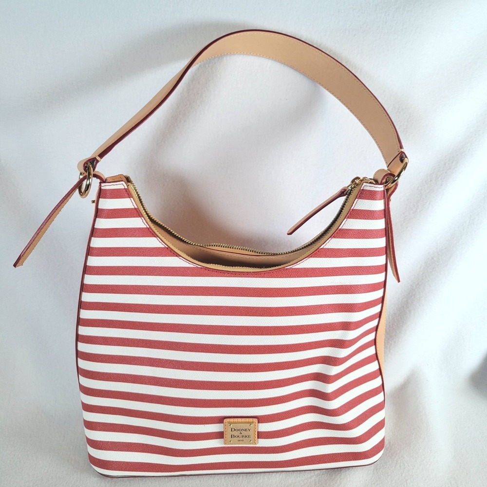 Dooney & Bourke Womens Striped Coated Cotton Skipper Shoulder Bag Red Nautical